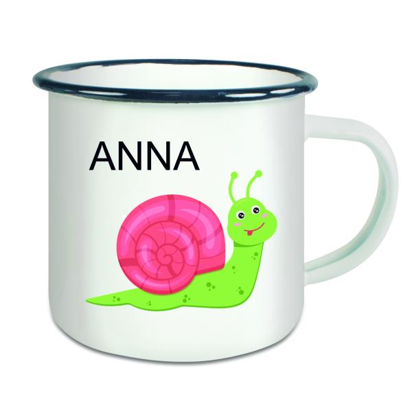 Personalisiere Emaille Tasse Schnecke